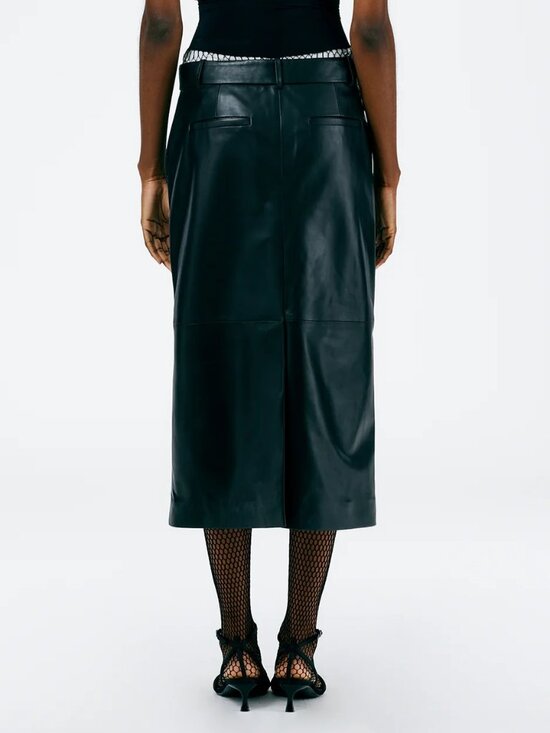 Tibi Leather Midi Trouser Skirt, 00 - Picture 3 of 8